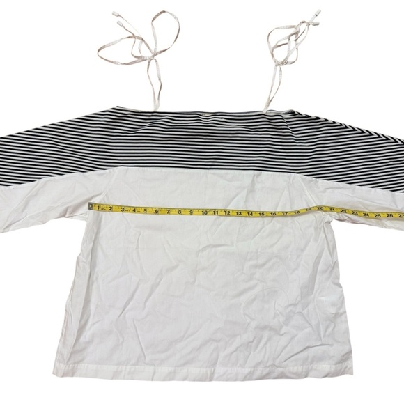 Isola Marras White Striped Tie Top Drop Sleeve Top Size 40 100% Cotton Blouse - Picture 5 of 7